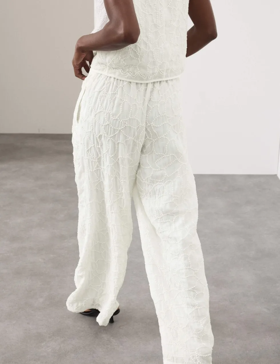 Embroidered Knot Wide Leg Trousers