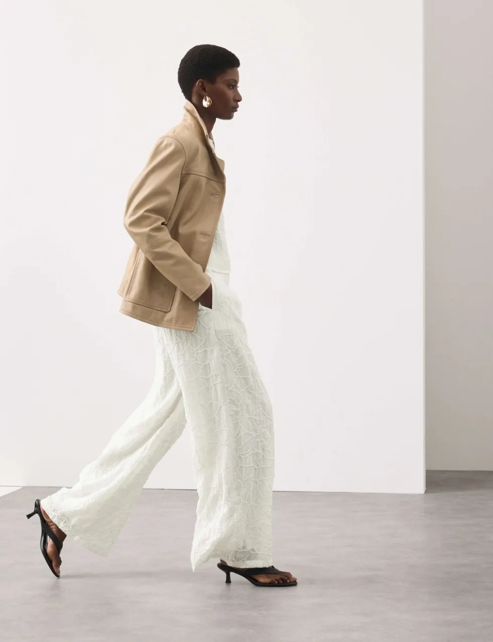 Embroidered Knot Wide Leg Trousers