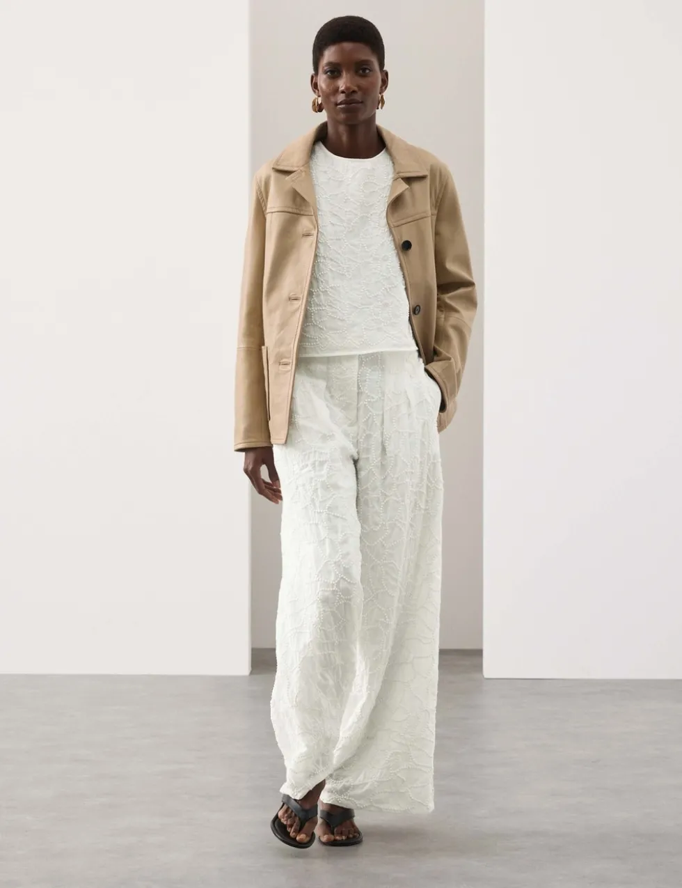 Embroidered Knot Wide Leg Trousers