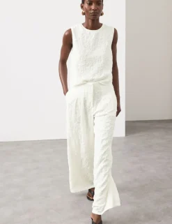 Embroidered Knot Wide Leg Trousers