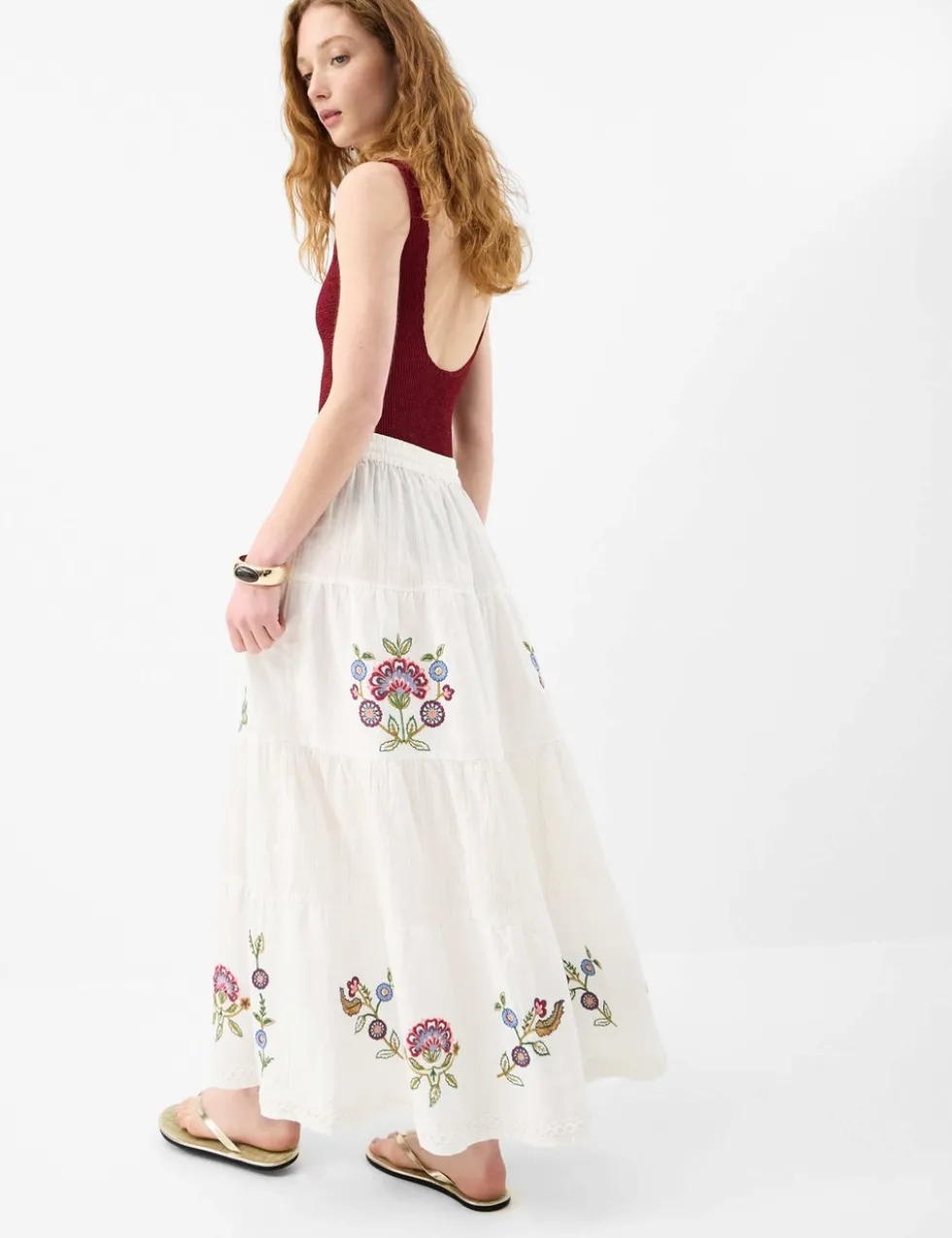 Embroidered Maxi Tiered Beach Skirt