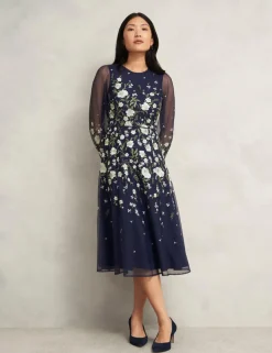 Embroidered Midi Skater Dress