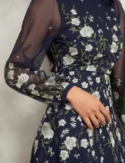 Embroidered Midi Skater Dress