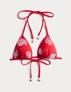 Embroidered Padded Triangle Bikini Top