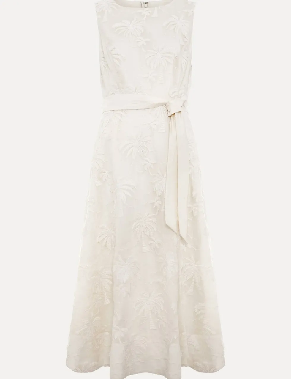 Embroidered Slash Neck Midi Waisted Dress
