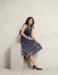 Embroidered V-Neck Knee Length Wrap Dress