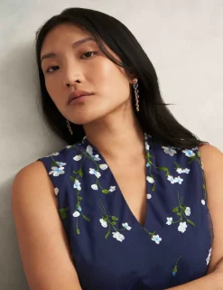Embroidered V-Neck Knee Length Wrap Dress