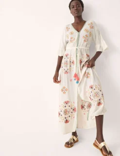 Embroidered V-Neck Maxi Beach Dress