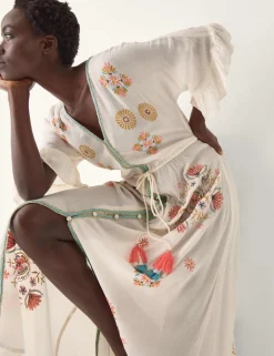 Embroidered V-Neck Maxi Beach Dress