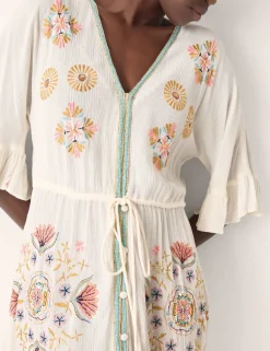 Embroidered V-Neck Maxi Beach Dress