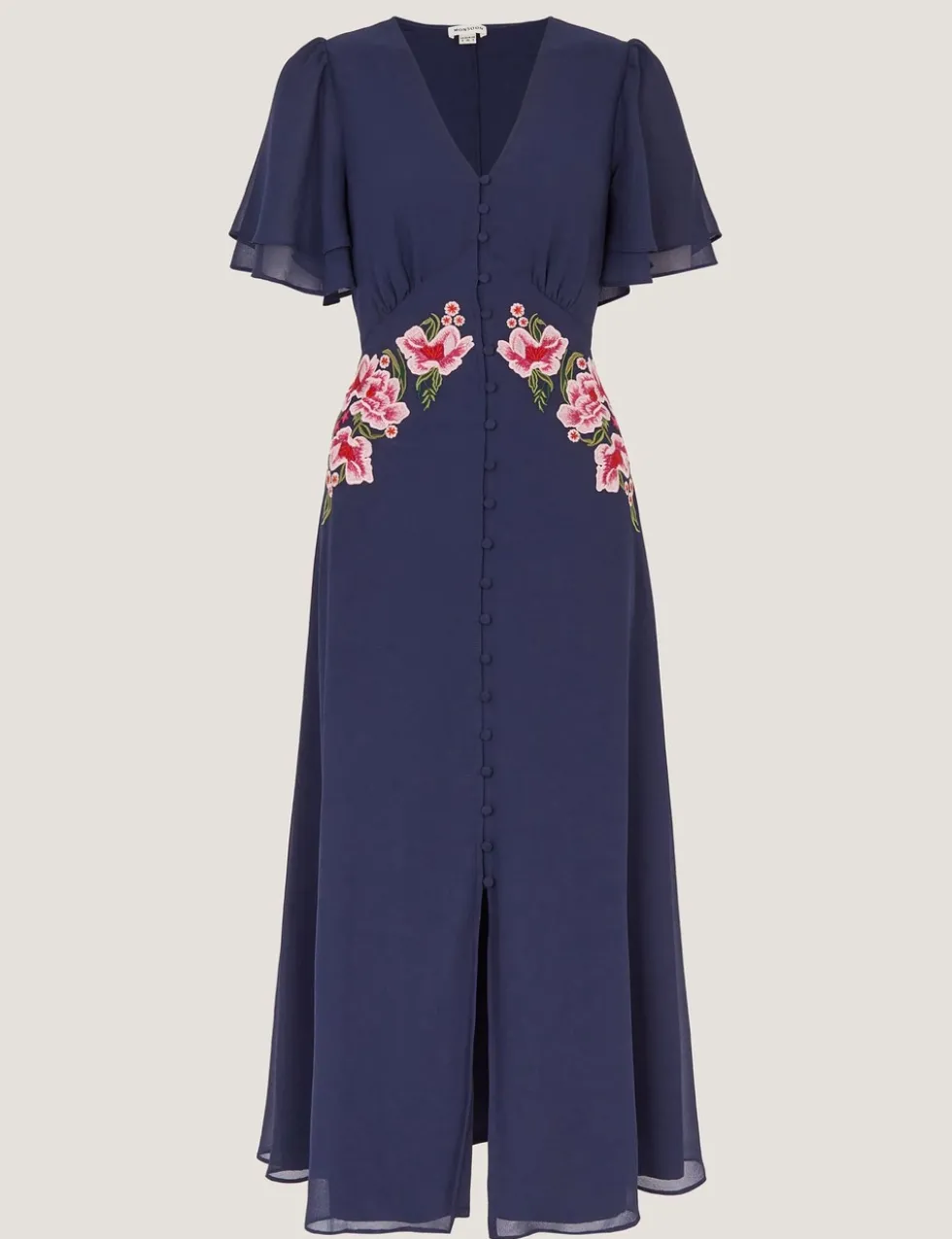 Embroidered V-Neck Midi Tea Dress