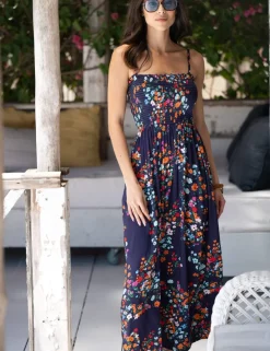 Emma Floral Shirred Strappy Maxi Beach Dress