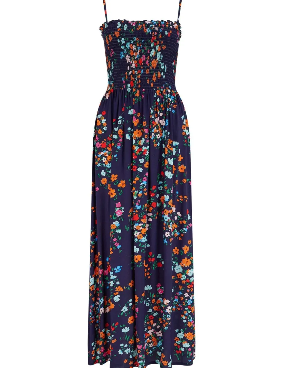Emma Floral Shirred Strappy Maxi Beach Dress