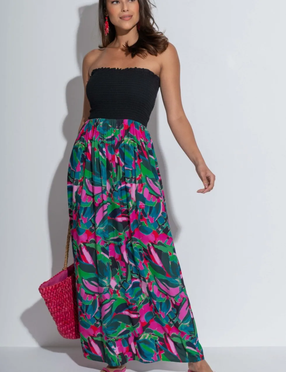 Emma Strapless Shirred Maxi Beach Dress