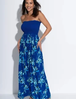 Emma Strapless Shirred Maxi Beach Dress