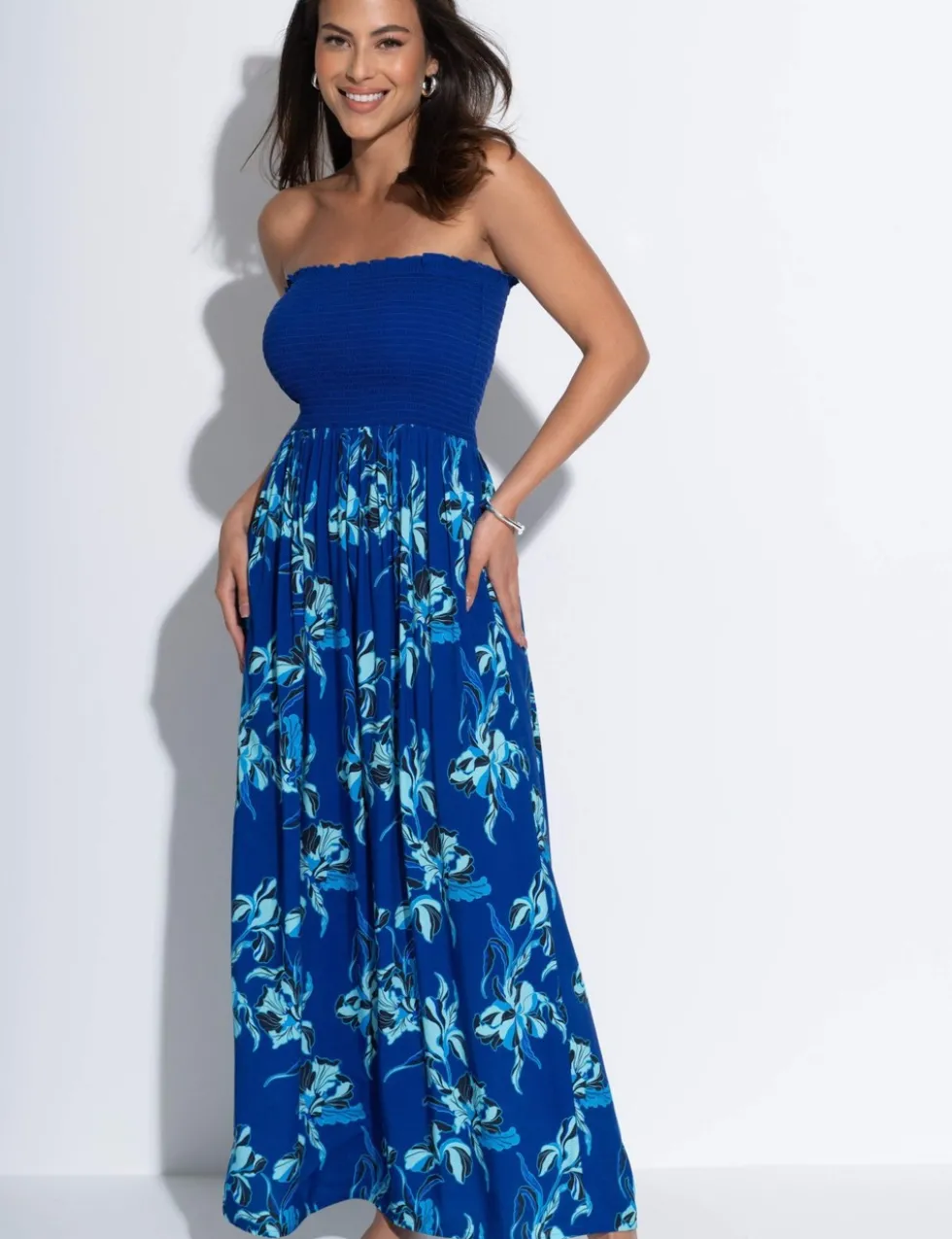 Emma Strapless Shirred Maxi Beach Dress