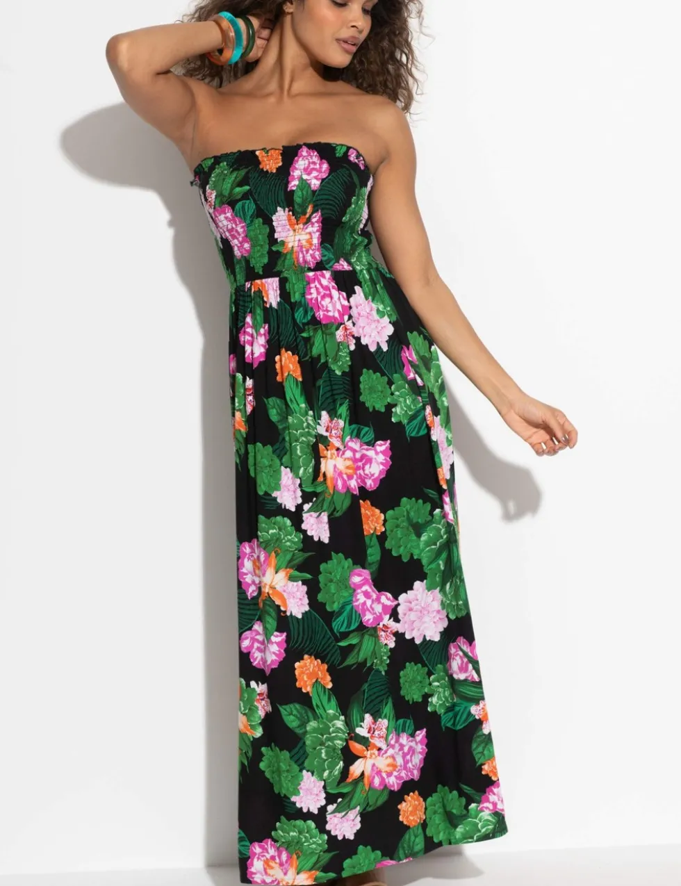 Emma Strapless Shirred Maxi Beach Dress