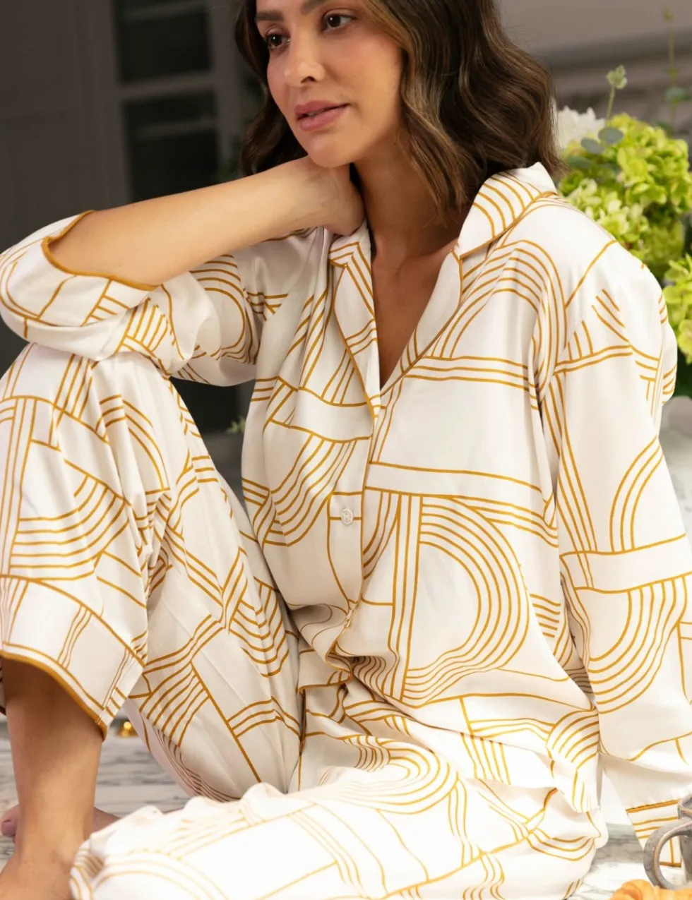 Fable and Eve Cotton Modal Geometric Wide Leg Pyjama Set