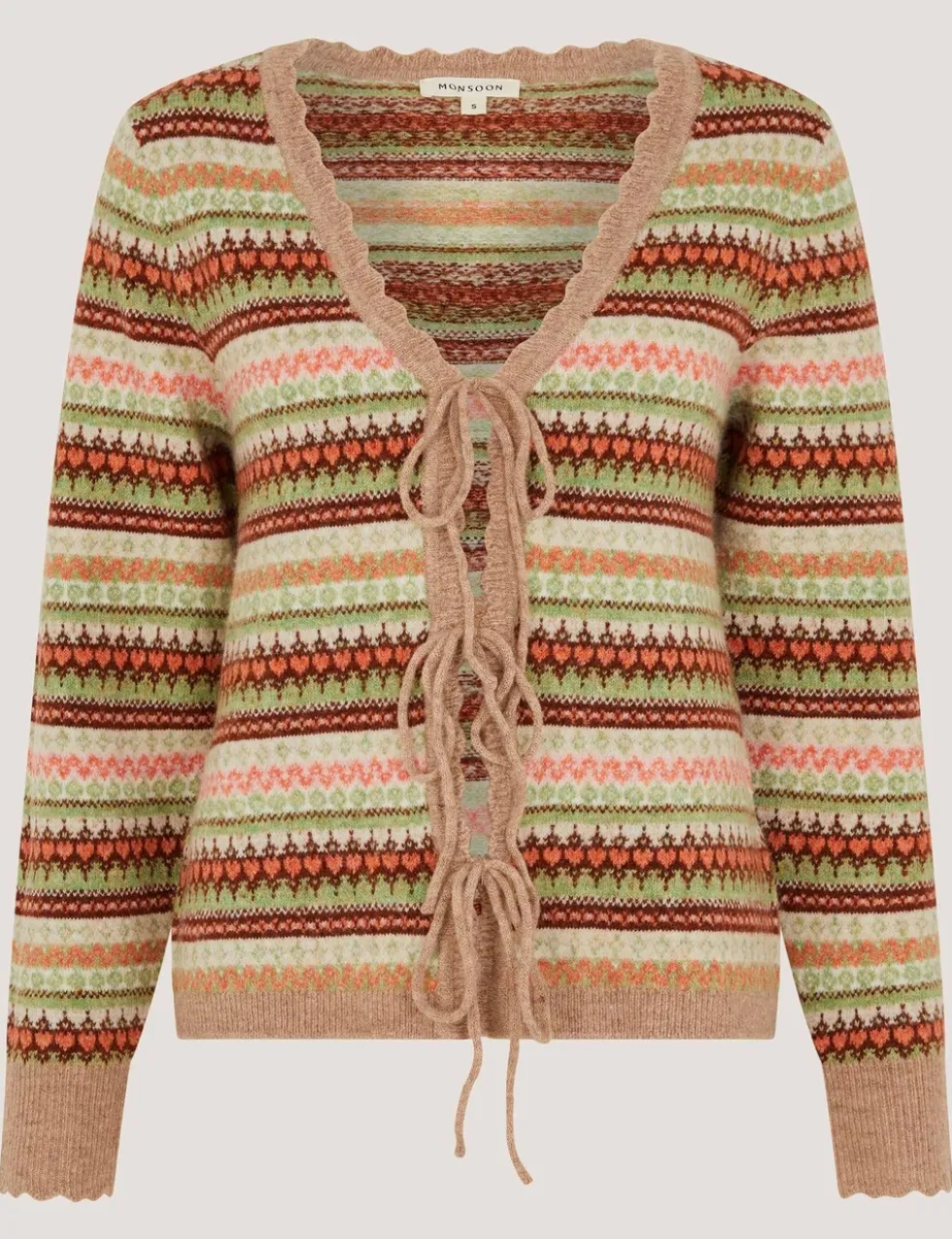 Fair Isle V-Neck Tie Front Cardigan
