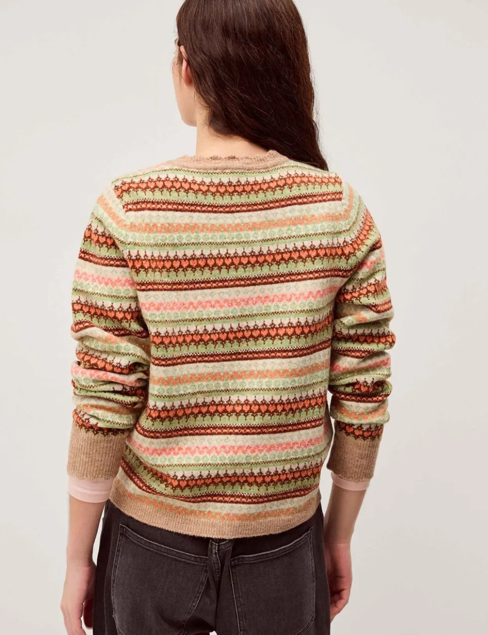 Fair Isle V-Neck Tie Front Cardigan