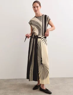 Fan Print Belted Wide Leg Culottes
