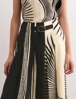 Fan Print Belted Wide Leg Culottes