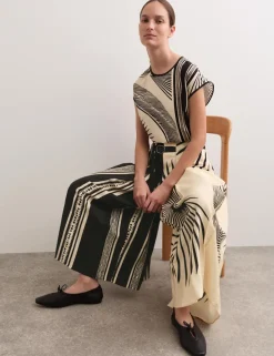 Fan Print Belted Wide Leg Culottes