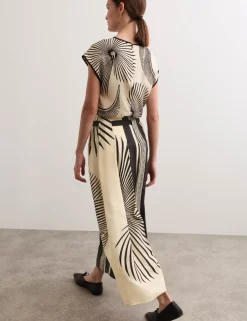 Fan Print Belted Wide Leg Culottes