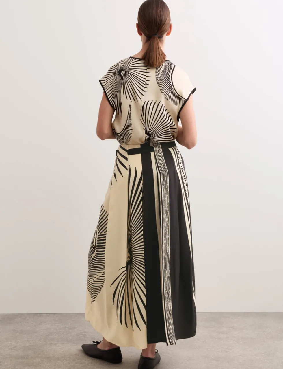 Fan Print Belted Wide Leg Culottes