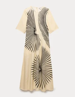 Fan Print Midi Dress