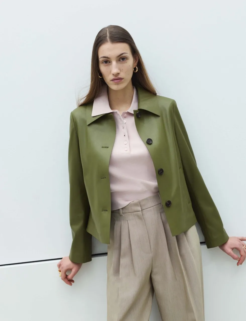Faux Leather Collared Jacket