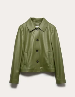 Faux Leather Collared Jacket