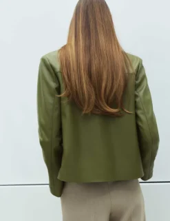Faux Leather Collared Jacket