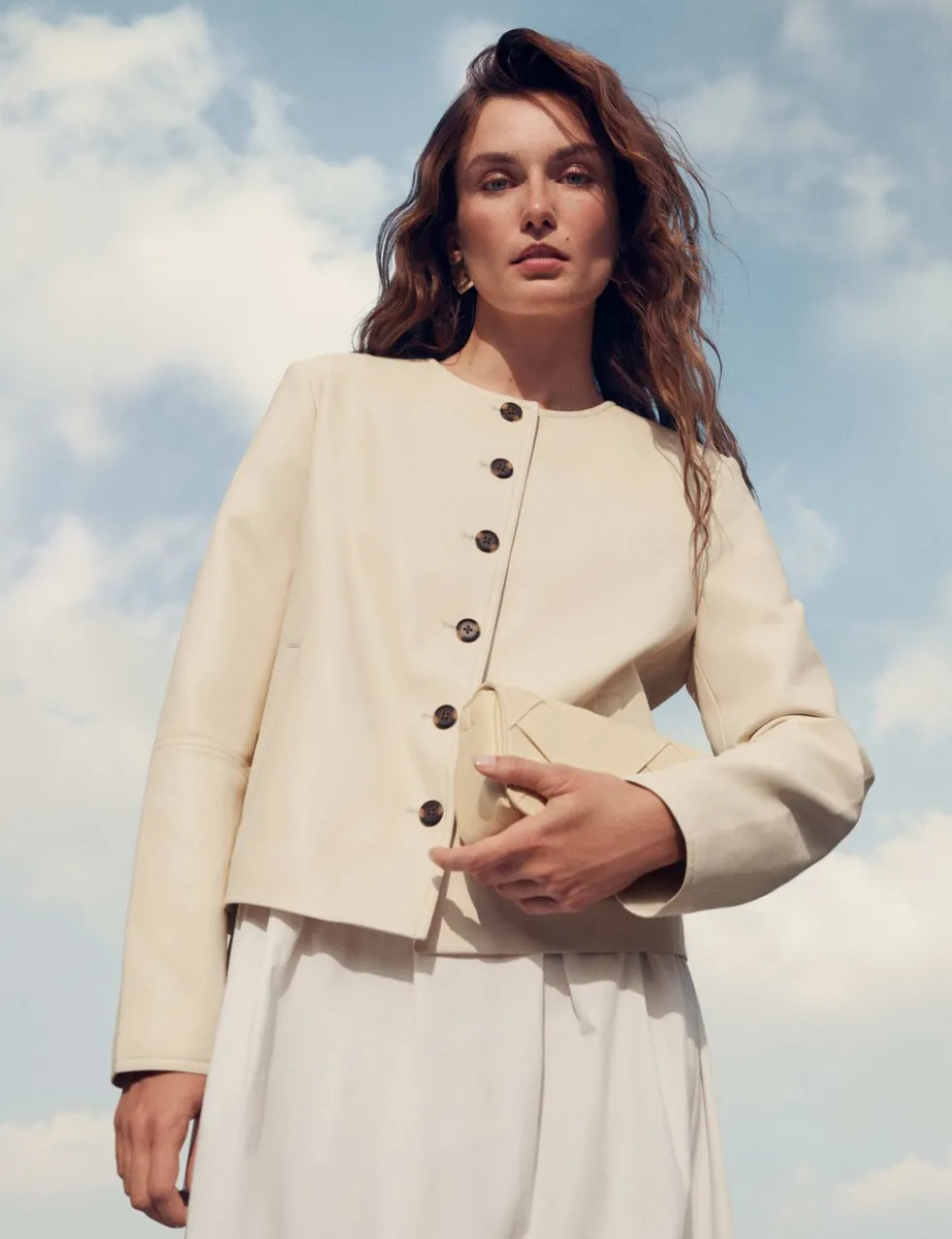 Faux Leather Collarless Jacket