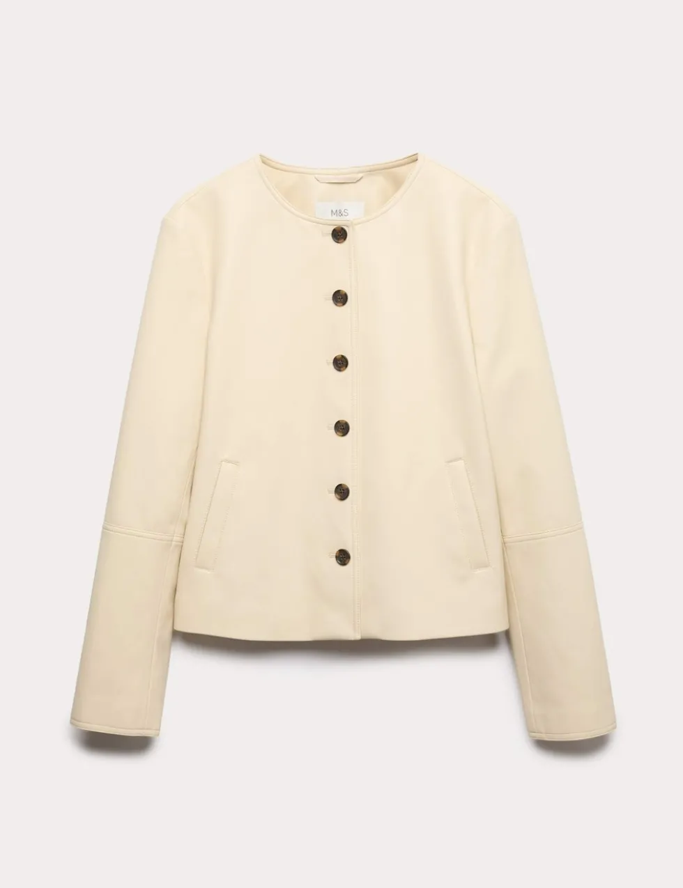 Faux Leather Collarless Jacket