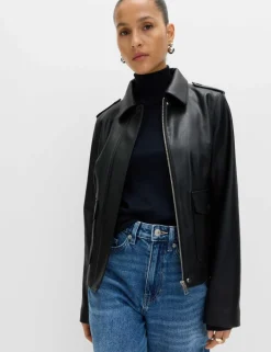 Faux Leather Harrington Jacket