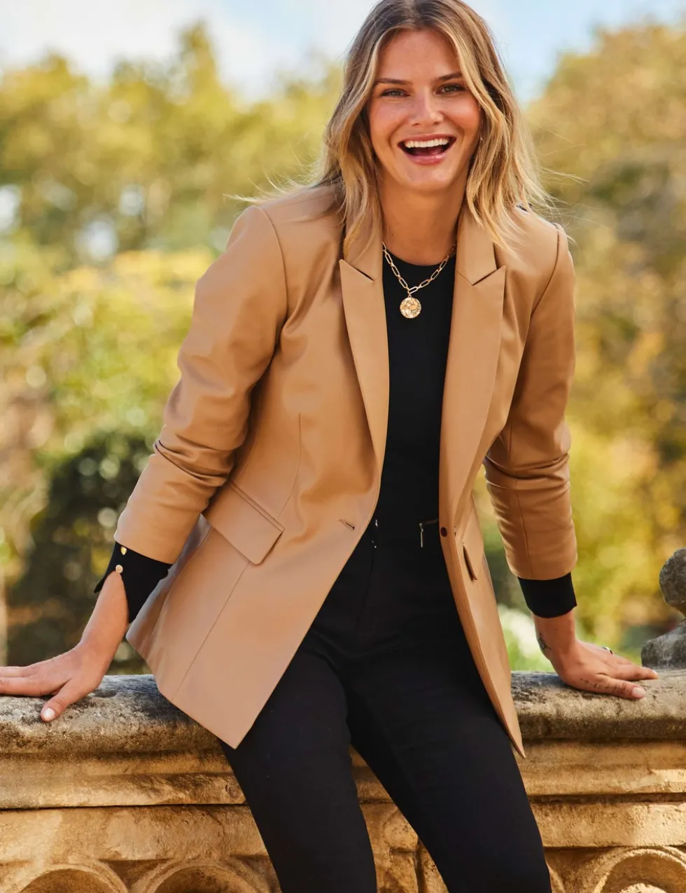 Faux Leather Single Breasted Blazer