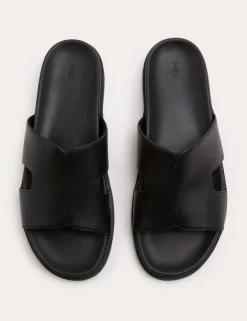 Faux Leather Slip On Sandals