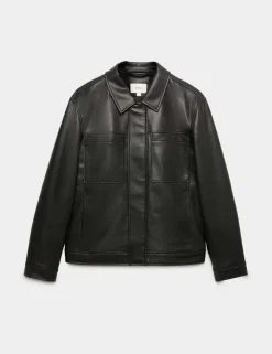 Faux Leather Trucker Jacket