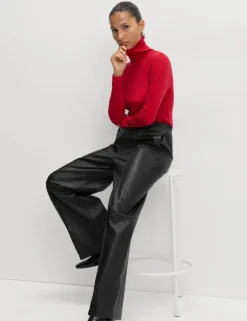 Faux Leather Wide Leg Trousers