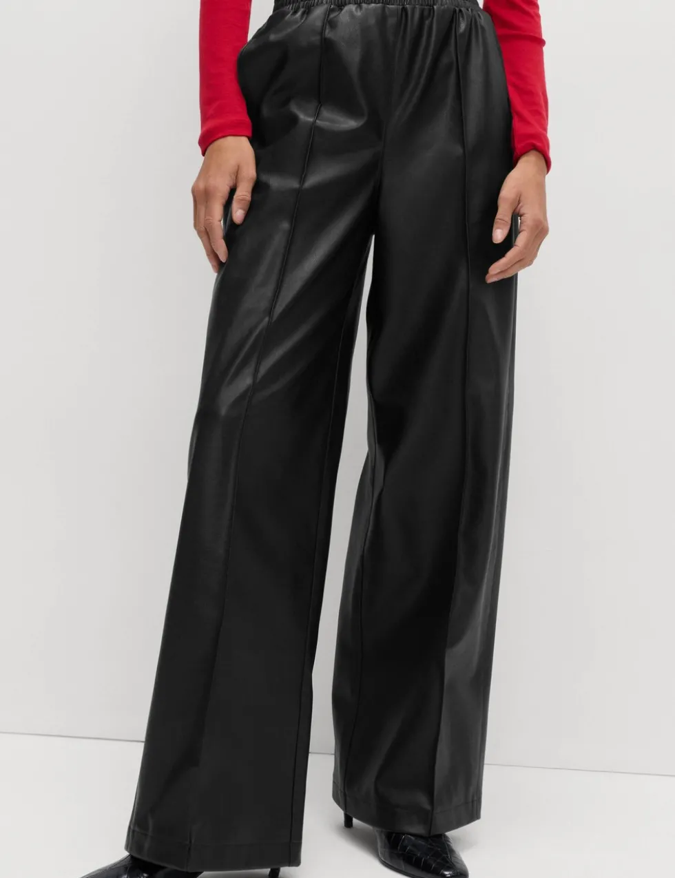 Faux Leather Wide Leg Trousers
