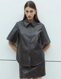 Faux Leather Woven Effect Shirt