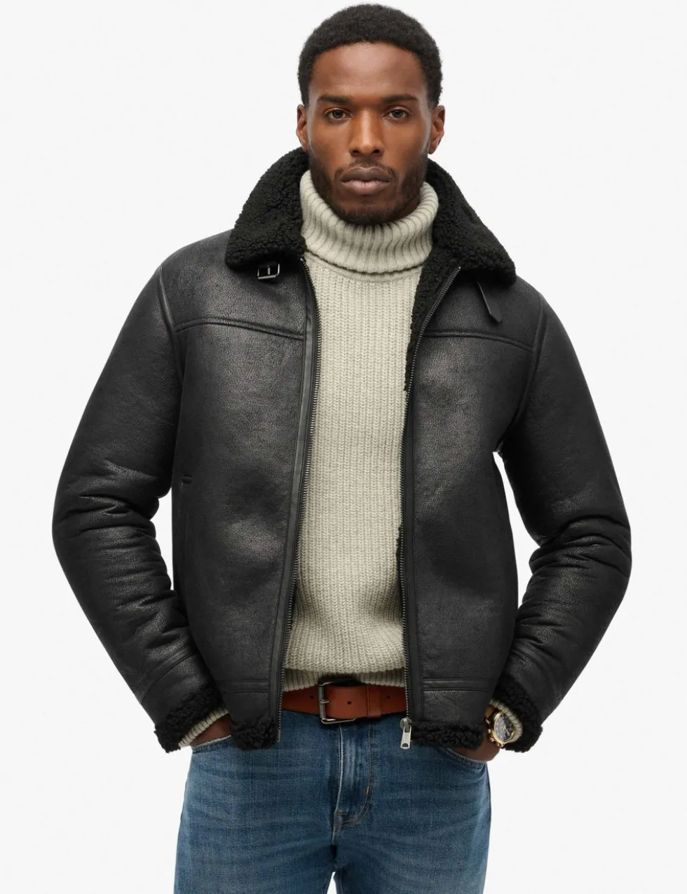 Faux Shearling Aviator Jacket
