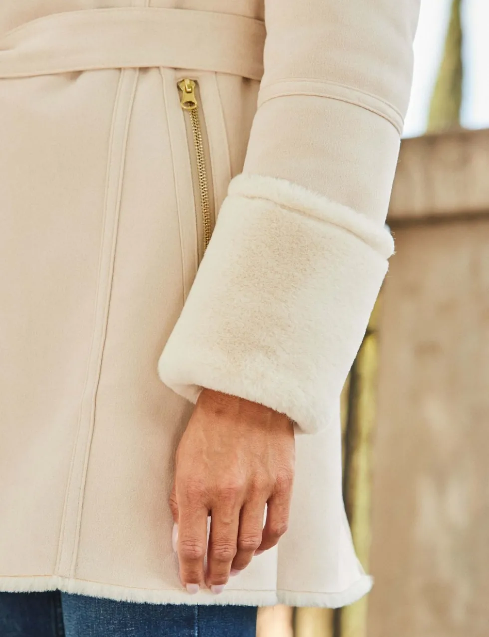Faux Shearling Belted Coat