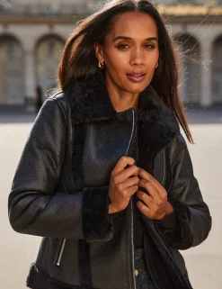 Faux Shearling Cropped Aviator Jacket