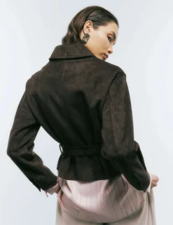 Faux Suede Belted Utility Jacket