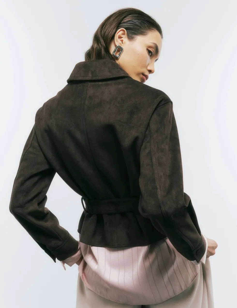 Faux Suede Belted Utility Jacket