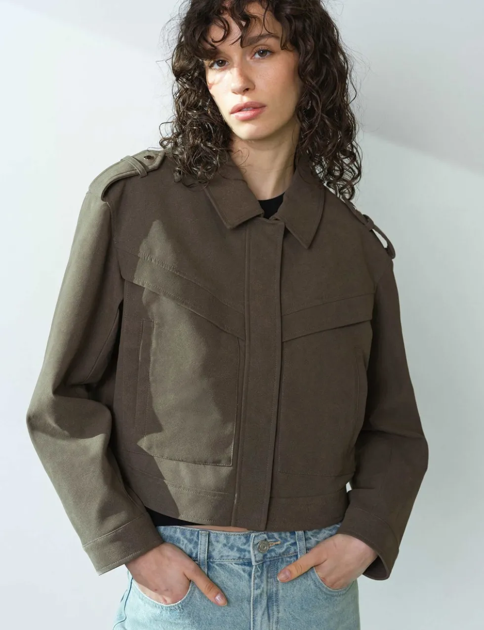 Faux Suede Bomber Jacket
