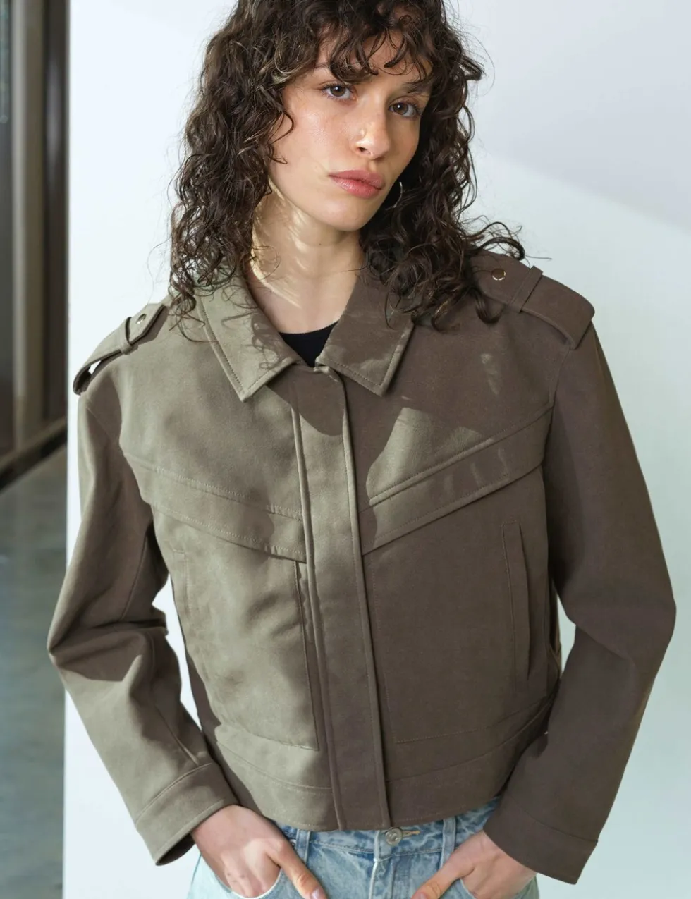 Faux Suede Bomber Jacket