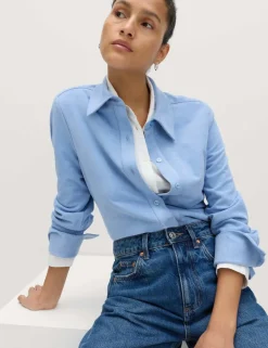 Faux Suede Collared Button Through Shirt